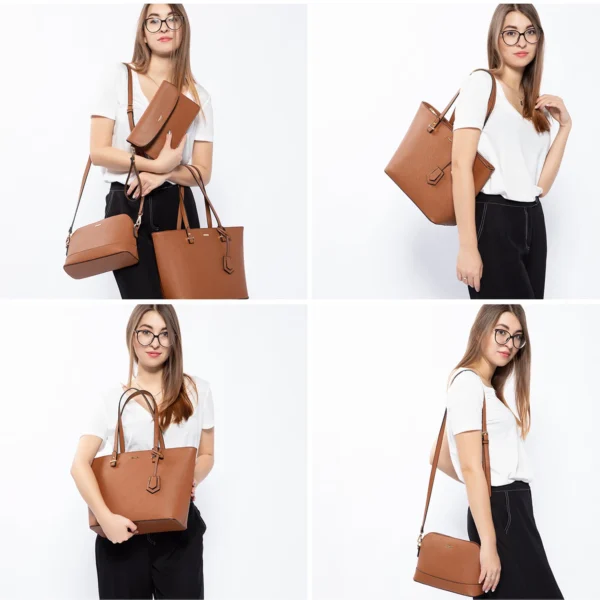 Bolso de Diseño PU Cuero Señoras Bolso de mano 3 piezas Lujo Bolso y Bolsos Set Grande Lindo Mujeres Tote Bolsos - Imagen 5