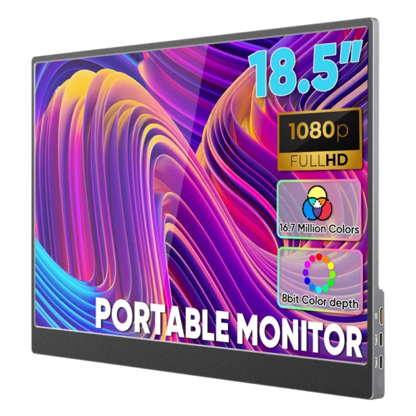 Monitor portátil de 18,5 pulgadas 1080P Monitores para portátil FHD HDR Plug Play USB-C HD Gaming IPS Pantalla externa de viaje para portátil. - Imagen 6