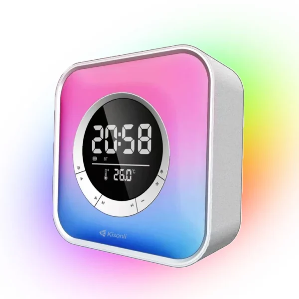 Cubo De Diseño Tipo Portátil Con Luz LED RGB Cambiable Altavoz Con Función De Reloj Alarma Y Termómetro Cool Speaker - Imagen 6