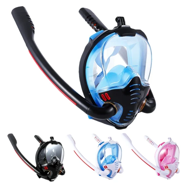 Gafas Tubo Doble Snorkeling Máscara Gafas de Buceo Amplio Campo de Visión Silicona Completa Máscara de Buceo Seca Adulto Negro Adaptación GoPro - Imagen 6