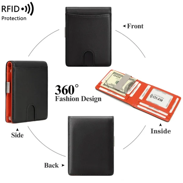 Billetera Bifold Hombres Minimalista RFID Bloqueo de cuero Titular de la tarjeta Con Mens Slim Money Clip - Imagen 3