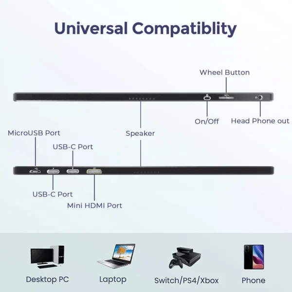 Pantalla Monitor 360º  15.6 pulgadas 1080P 4K Doble Pantalla USB Portátil Táctil para Juegos Externo Batería - Imagen 3