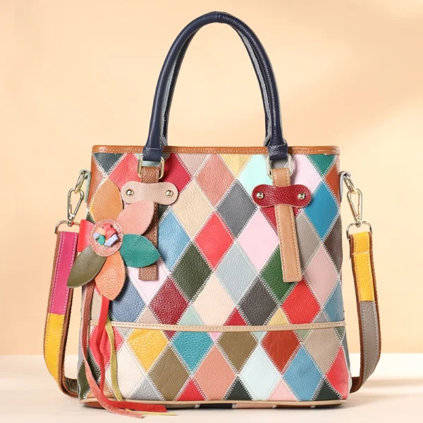 Bolso de Mano de Cuero con Diseño Floral y Patchwork para Mujer - Espacioso y Elegante para Portátil, Documentos y Esenciales Diarios, Ideal para Uso Profesional, Casual y Viajes, con Embalaje de Alta Calidad - Imagen 6