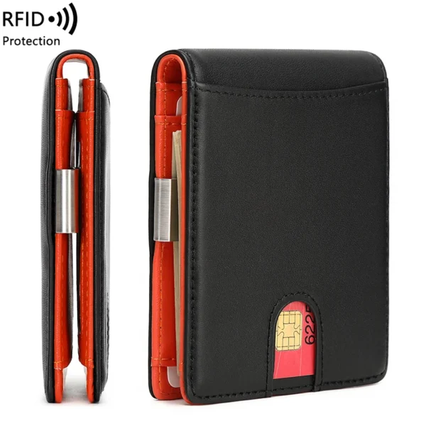 Billetera Bifold Hombres Minimalista RFID Bloqueo de cuero Titular de la tarjeta Con Mens Slim Money Clip - Imagen 6