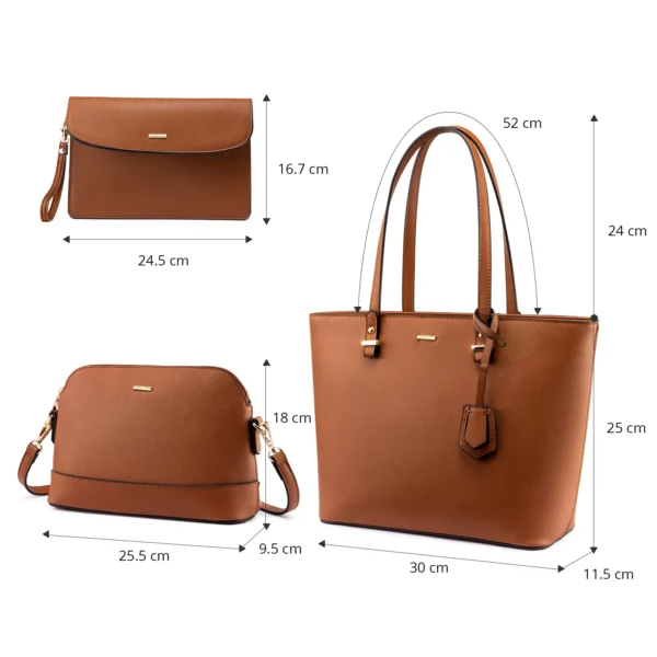 Bolso de Diseño PU Cuero Señoras Bolso de mano 3 piezas Lujo Bolso y Bolsos Set Grande Lindo Mujeres Tote Bolsos - Imagen 3