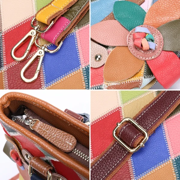 Bolso de Mano de Cuero con Diseño Floral y Patchwork para Mujer - Espacioso y Elegante para Portátil, Documentos y Esenciales Diarios, Ideal para Uso Profesional, Casual y Viajes, con Embalaje de Alta Calidad - Imagen 4