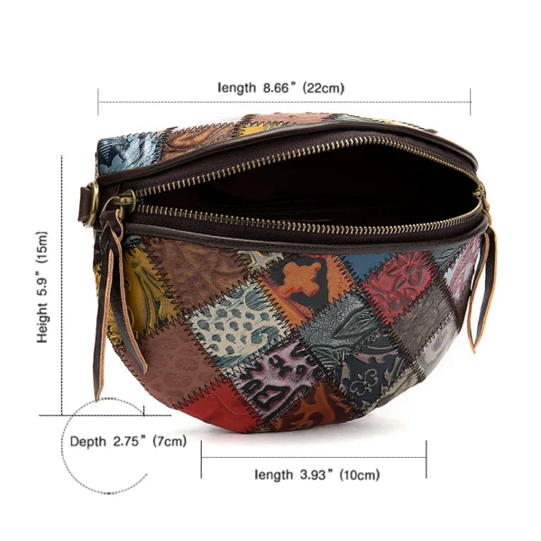 Bolso Bohemia de Cuero Genuino para Mujer - Estilo Versátil como Bolso de Mensajero y Mano, Tamaño Compacto 22x7x15 cm, Ligero y Espacioso para Documentos y Esenciales, Ideal para Uso Diario - Imagen 3