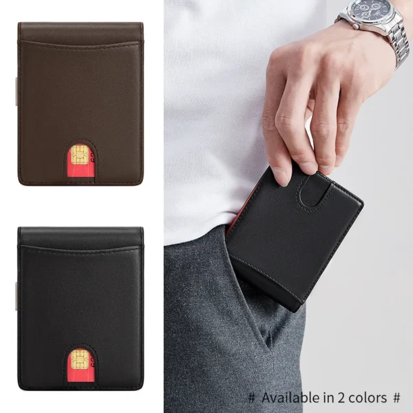 Billetera Bifold Hombres Minimalista RFID Bloqueo de cuero Titular de la tarjeta Con Mens Slim Money Clip - Imagen 5